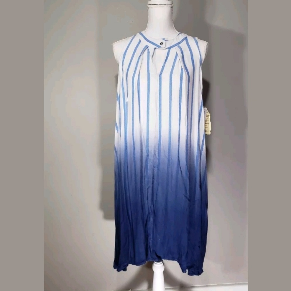 ONE WORLD Gradient Blue and White Midi Dress